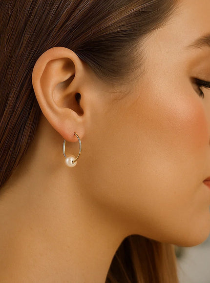 14k Yellow Gold Round Endless Pearl Earring