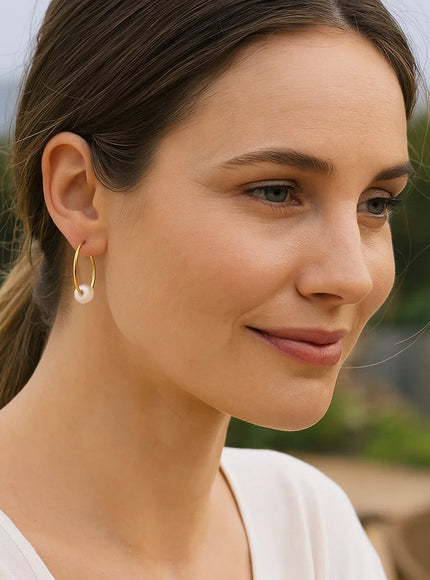 14k Yellow Gold Round Endless Pearl Earring