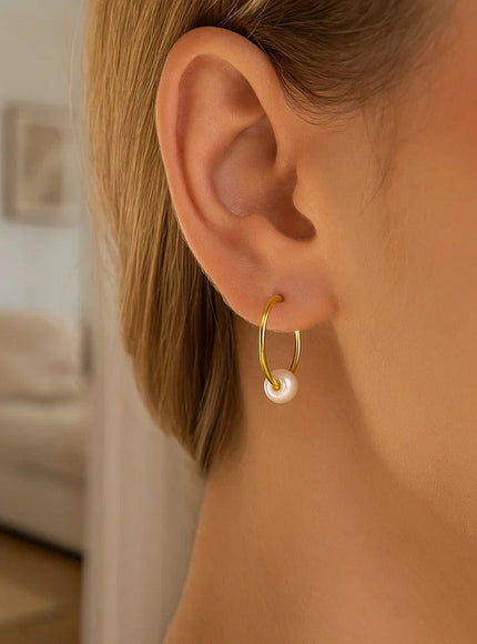 14k Yellow Gold Round Endless Pearl Earring