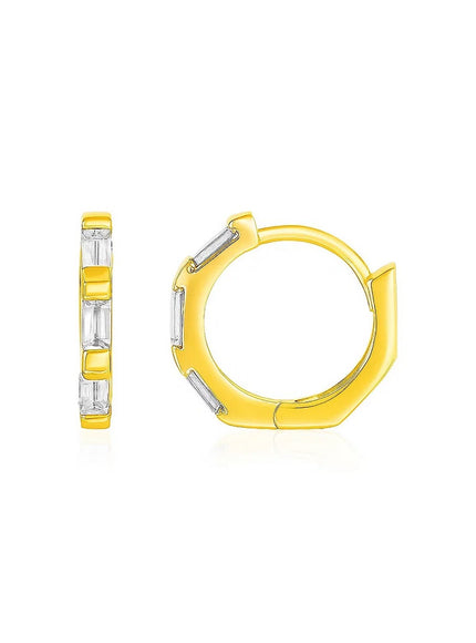 14k Yellow Gold Petite Octagonal Hoop Earrings with Cubic Zirconias