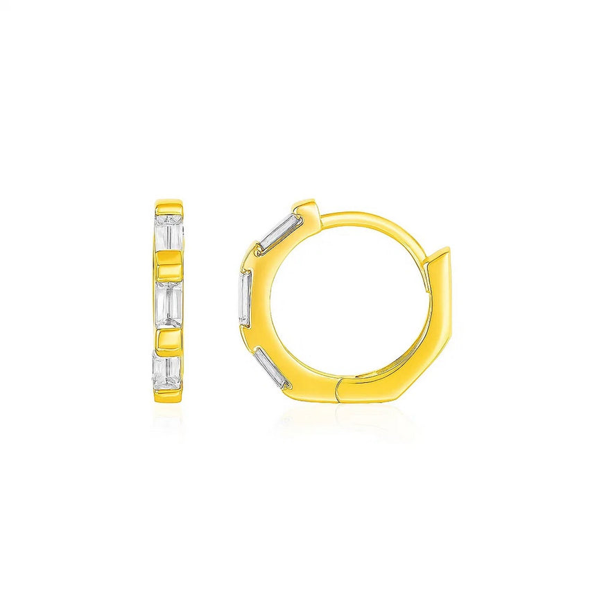 14k Yellow Gold Petite Octagonal Hoop Earrings with Cubic Zirconias
