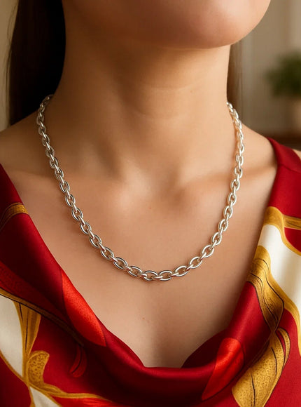 4.6mm 14k White Gold Oval Rolo Chain