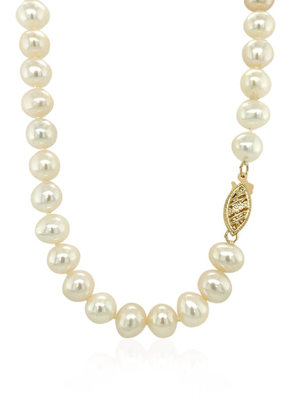 14k Yellow Gold Necklace with White Freshwater Cultured Pearls (6.0mm to 6.5mm)