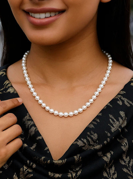 14k Yellow Gold Necklace with White Freshwater Cultured Pearls (6.0mm to 6.5mm)