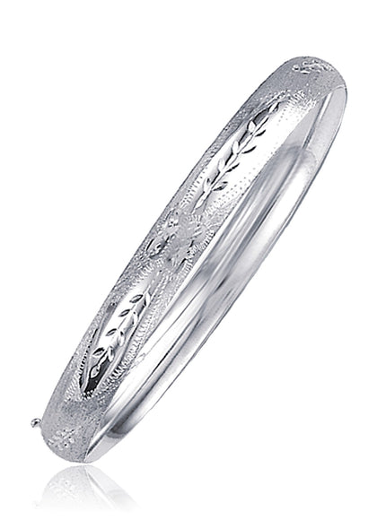Classic Floral Carved Bangle in 14k White Gold (6.0mm)