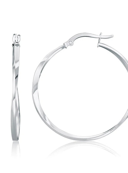 14k White Gold Mobius Twisted Hoop Earrings