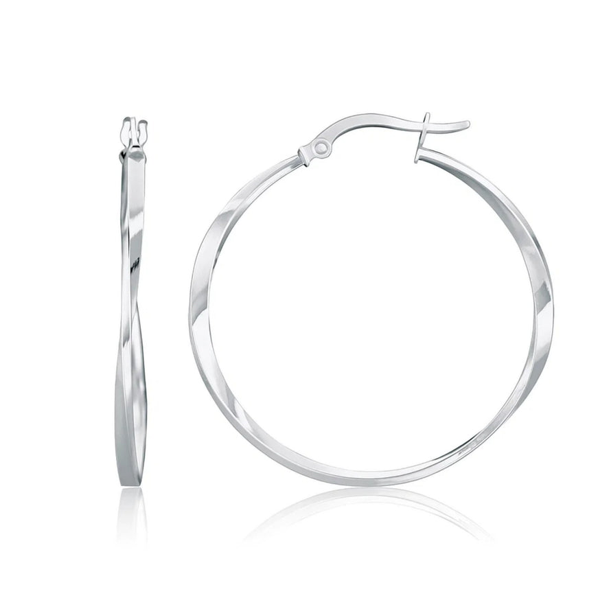 14k White Gold Mobius Twisted Hoop Earrings