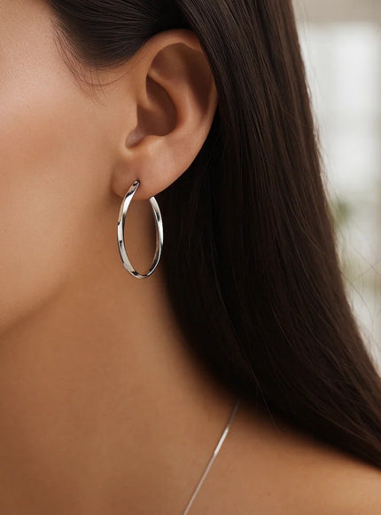 14k White Gold Mobius Twisted Hoop Earrings