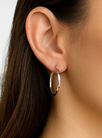 14k White Gold Mobius Twisted Hoop Earrings