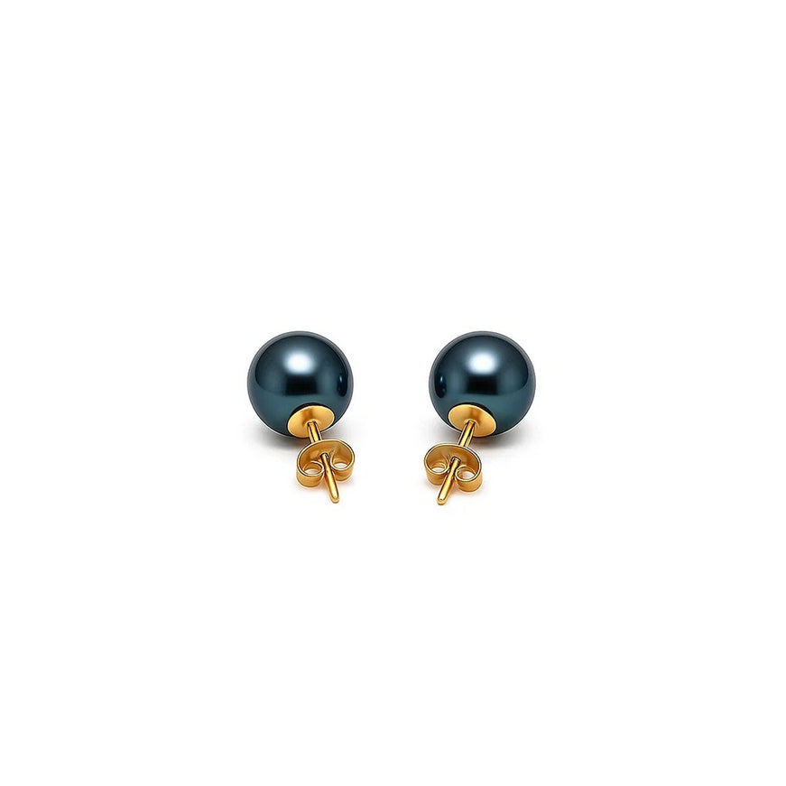 14k Yellow Gold Cultured Black Pearl Stud Earrings (7.0 mm)