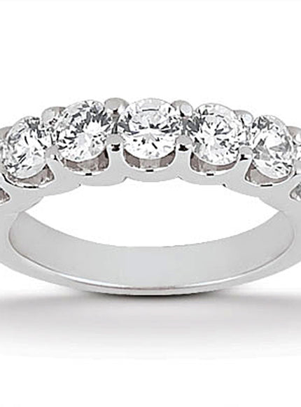 14k White Gold Diamond Scalloped Shared U Prong Setting Wedding Ring Band