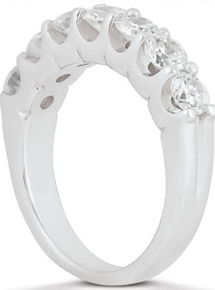 14k White Gold Diamond Scalloped Shared U Prong Setting Wedding Ring Band