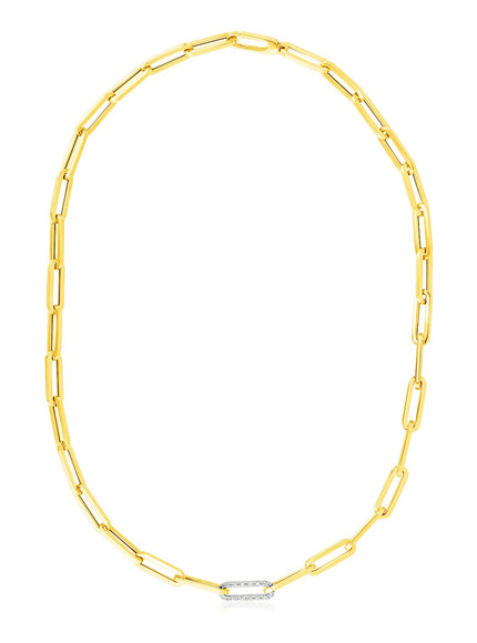 14k Yellow Gold Paperclip Chain Necklace with Diamond Link