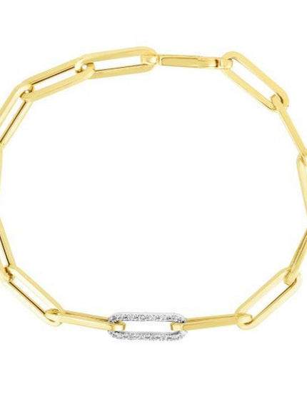 14k Yellow Gold Paperclip Chain Necklace with Diamond Link