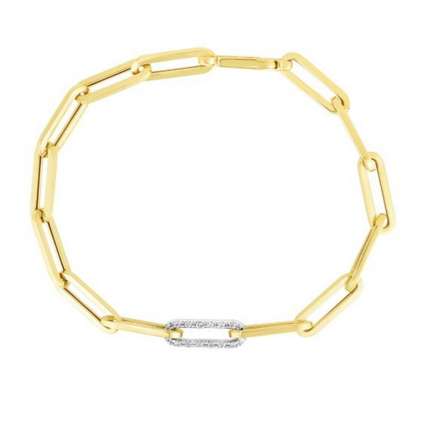 14k Yellow Gold Paperclip Chain Necklace with Diamond Link