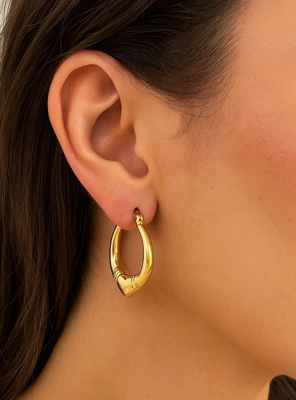 Large Heart Hoop Earrings in 14K Yellow Gold