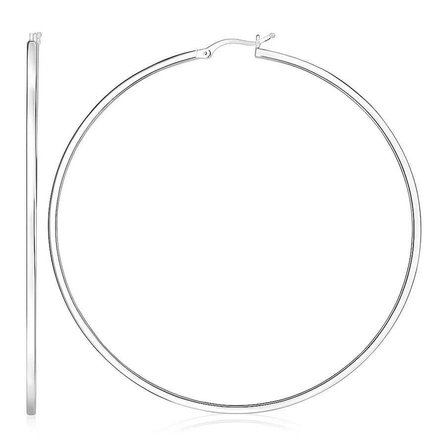 Sterling Silver Large Rectangular Profile Hoop Earrings(75mm)
