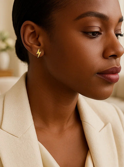 14k Yellow Gold Post Earrings with Lightning Bolts