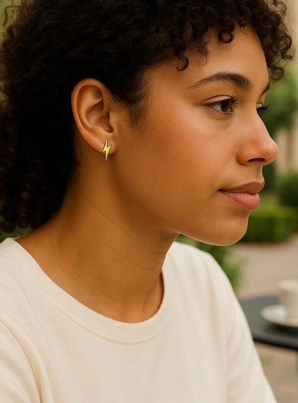 14k Yellow Gold Post Earrings with Lightning Bolts
