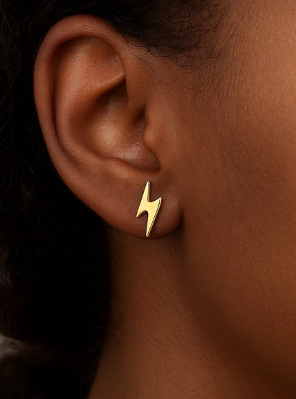 14k Yellow Gold Post Earrings with Lightning Bolts