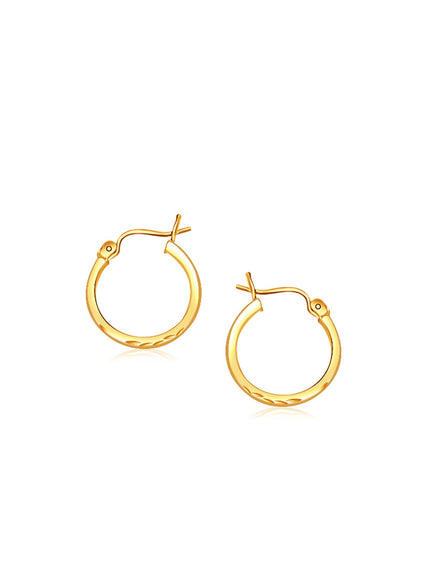 14k Yellow Gold Slender Hoop Earring with Diamond-Cut Finish (15mm Diameter)