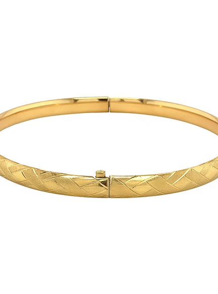 14k Yellow Gold Domed Bangle with a Weave Motif
