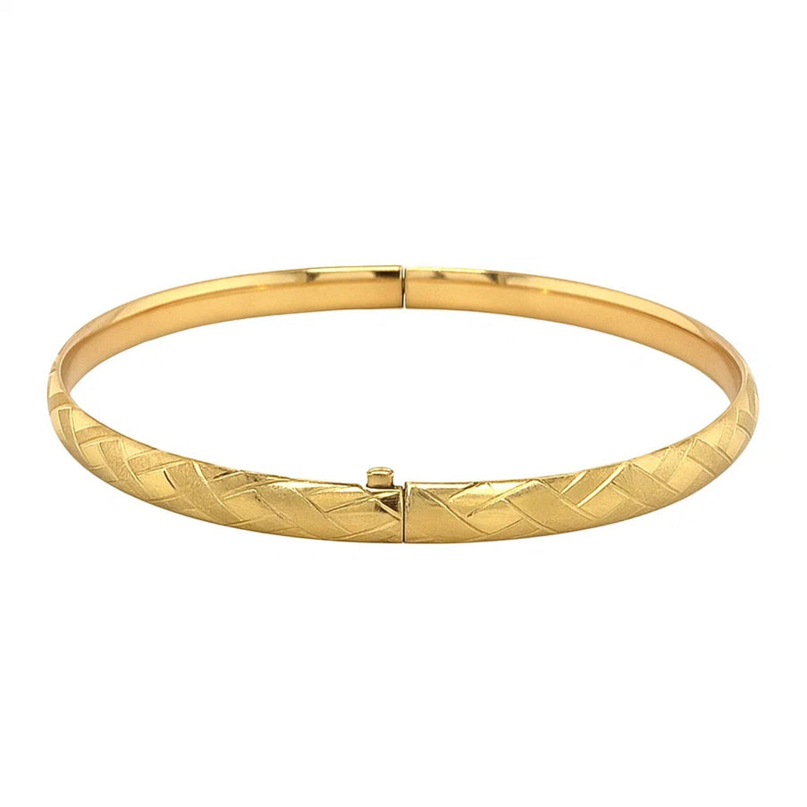 14k Yellow Gold Domed Bangle with a Weave Motif