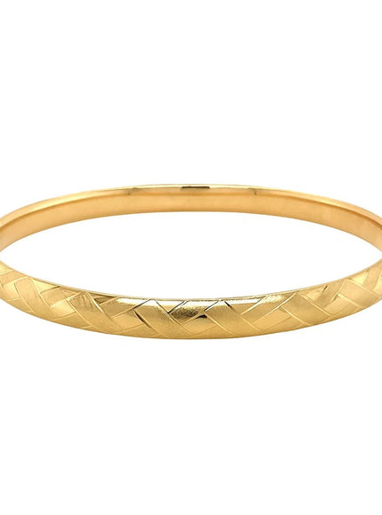 14k Yellow Gold Domed Bangle with a Weave Motif