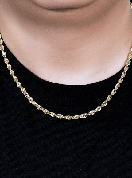 5.0mm 10k Yellow Gold Solid Diamond Cut Rope Chain