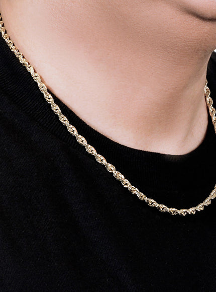 5.0mm 10k Yellow Gold Solid Diamond Cut Rope Chain