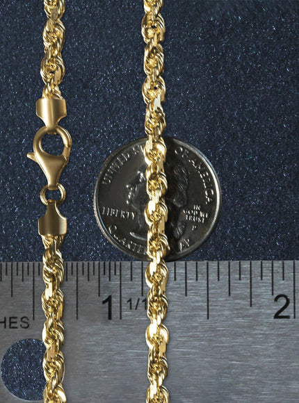 5.0mm 10k Yellow Gold Solid Diamond Cut Rope Chain