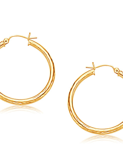 14k Yellow Gold Hoop Earring with Diamond-Cut Finish (30 mm Diameter)