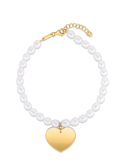 14k Yellow Gold Pearl Heart Charm Bracelet