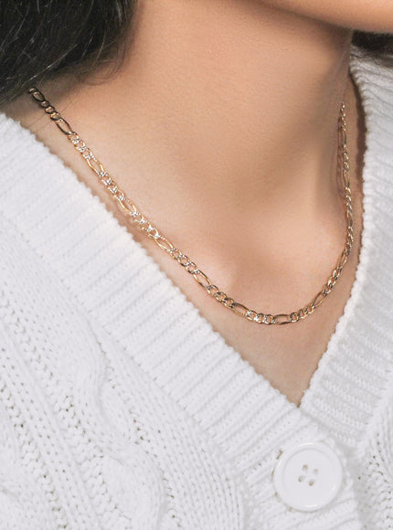 4.0mm 14K Yellow Gold Solid Pave Figaro Chain