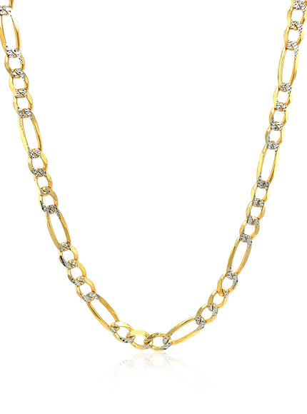 4.0mm 14K Yellow Gold Solid Pave Figaro Chain