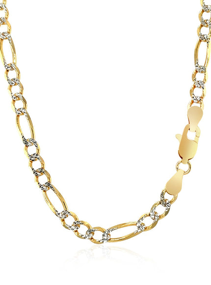 4.0mm 14K Yellow Gold Solid Pave Figaro Chain