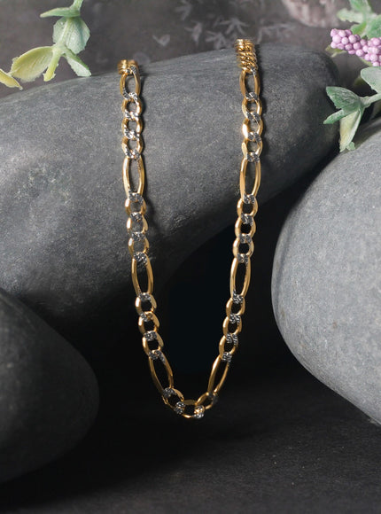 4.0mm 14K Yellow Gold Solid Pave Figaro Chain