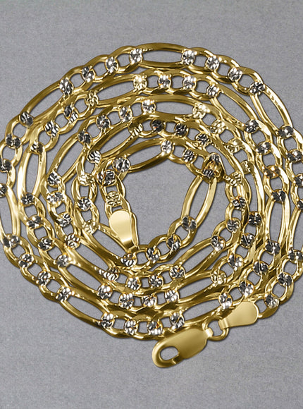 4.0mm 14K Yellow Gold Solid Pave Figaro Chain