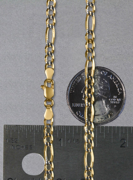 4.0mm 14K Yellow Gold Solid Pave Figaro Chain
