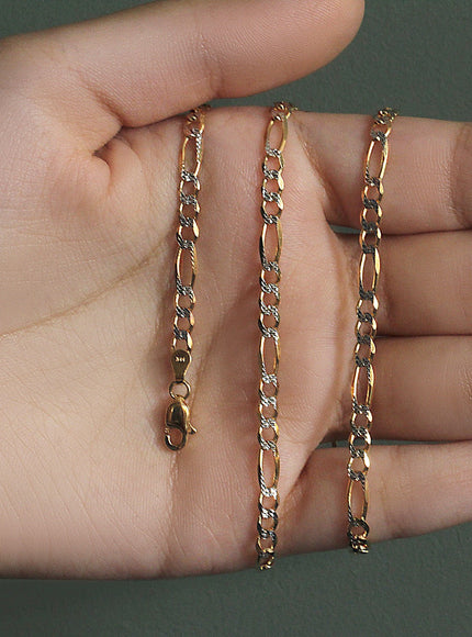 4.0mm 14K Yellow Gold Solid Pave Figaro Chain