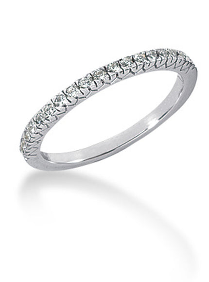 14k White Gold Engraved Fishtail V Pave Diamond Wedding Ring Band