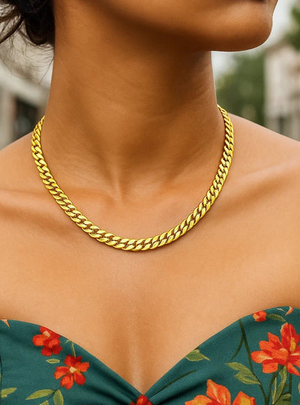 14k Yellow Gold Cuban Chain Choker Necklace
