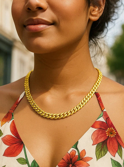 14k Yellow Gold Cuban Chain Choker Necklace