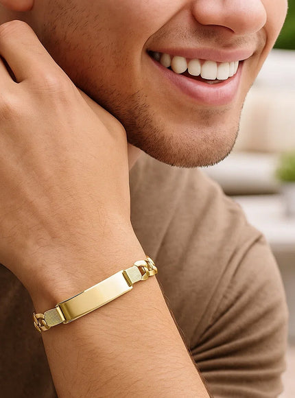 14k Yellow Gold 8 1/2 inch Mens Wide Curb Chain ID Bracelet