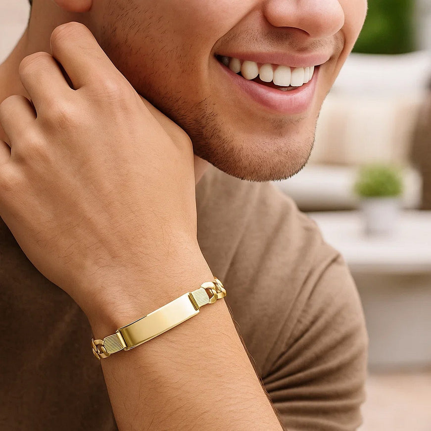 14k Yellow Gold 8 1/2 inch Mens Wide Curb Chain ID Bracelet