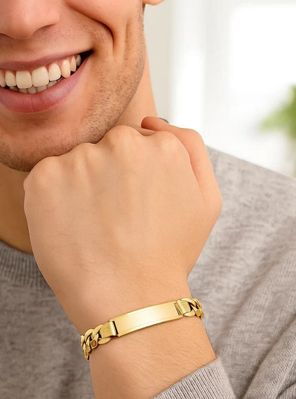 14k Yellow Gold 8 1/2 inch Mens Wide Curb Chain ID Bracelet