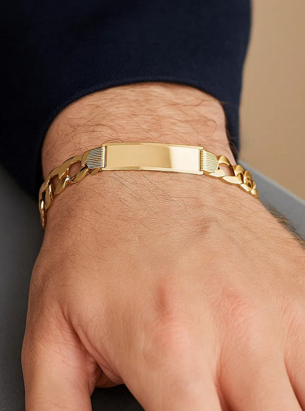 14k Yellow Gold 8 1/2 inch Mens Wide Curb Chain ID Bracelet