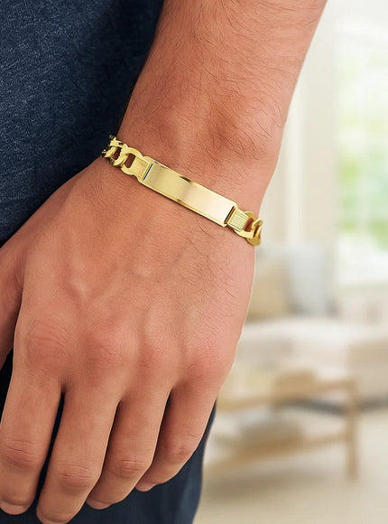 14k Yellow Gold 8 1/2 inch Mens Wide Curb Chain ID Bracelet