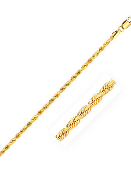 2.5mm 14k Yellow Gold Solid Rope Bracelet