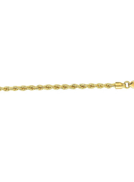 2.5mm 14k Yellow Gold Solid Rope Bracelet